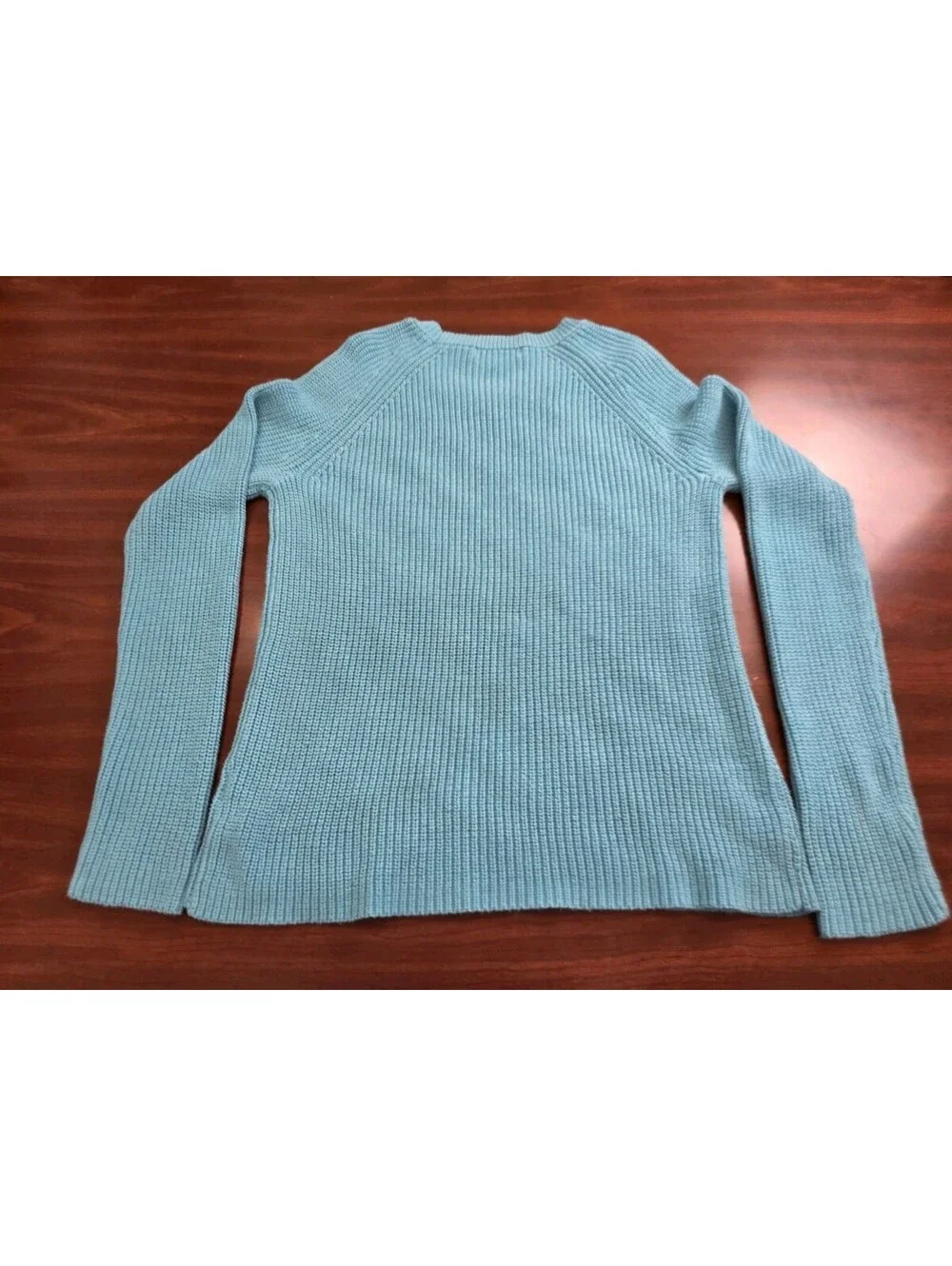 Liz Claiborne Large Turquoise Blue Cable Knit Cotton Blend Crewneck Sweater